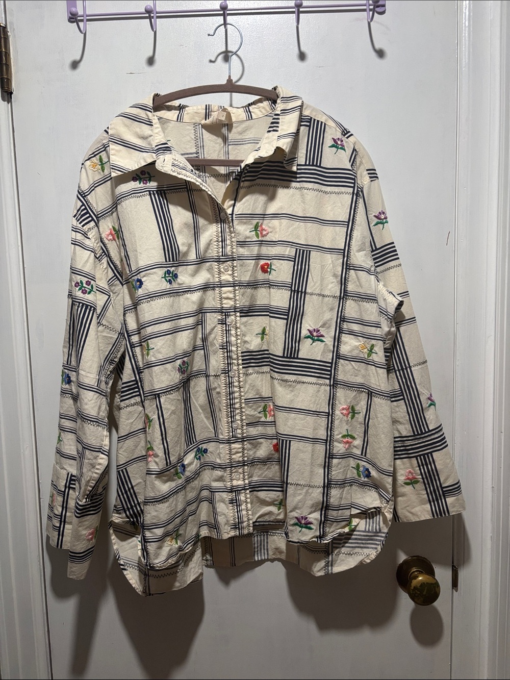 SEZANE x Lucia Vergara button down top embrodiered flowers limited edition sz 12
